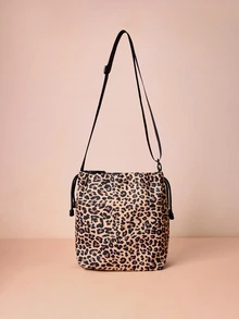 Hatastic Nueva moda Bolso de cubo con cordón de gran capacidad y peso ligero para mujeres, bolso cruzado para regalos de festivales de música - Marrón - Ver 4