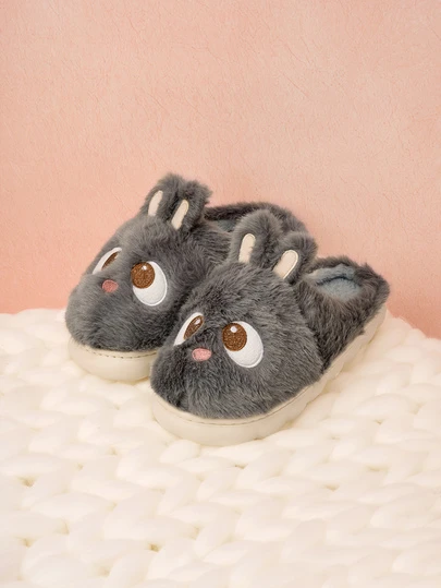Hatastic Sonbahar/Kış Tüylü Terlikler, Dış Mekan Kullanımına Uygun, Kalın EVA Taban, Sıcak ve Kaymaz, İç Mekan Kullanımına Uygun Sevimli Çizgi Film Tavşan Peluş Terlikler Hediye Müzik Festivali