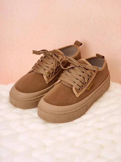 Hatastic 秋冬季女士极简系带滑板鞋，仿麂皮运动鞋，圣诞礼物