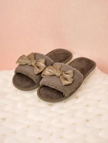 Hatastic Women's Bowknot Open Toe Slippers, Comfortable Indoor House Shoes, Lightweight, Non-Slip, Cute Style, Suitable For Spring, Autumn, All Seasons Gifts Music Fest - Coffee Brown - View 2