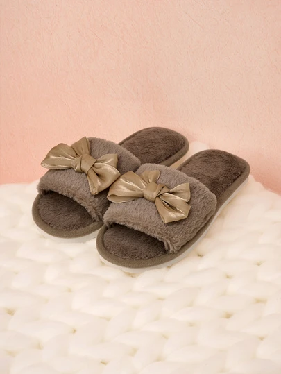 Hatastic Women's Bowknot Open Toe Slippers, Comfortable Indoor House Shoes, Lightweight, Non-Slip, Cute Style, Suitable For Spring, Autumn, All Seasons Gifts