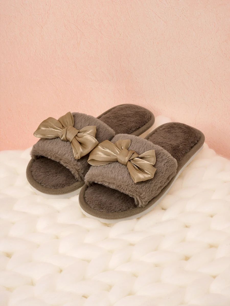 Hatastic Women's Bowknot Open Toe Slippers, Comfortable Indoor House Shoes, Lightweight, Non-Slip, Cute Style, Suitable For Spring, Autumn, All Seasons Gifts Music Fest