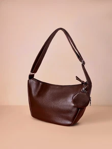 Hatastic Bolso de hombro y bandolera de moda para damas con monedero, de material PU suave para atuendos diarios y de oficina, regalo de Navidad - Café integral - Ver 2