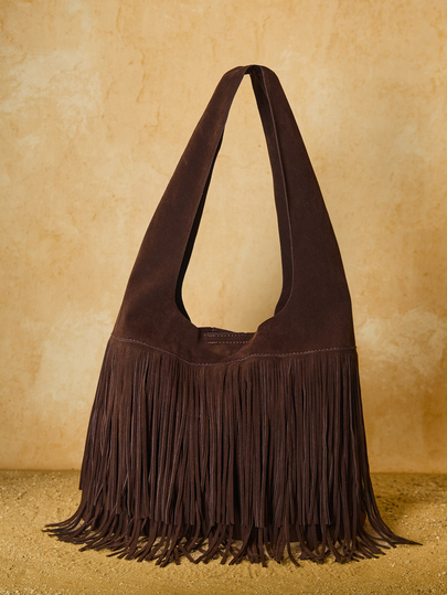 Tropiscape Torebka na ramię z zamszu w stylu vintage z frędzlami w kolorze kawy, damska, nowa, amerykańska torba na ramię z 2024 roku, modna, odpowiednia dla kobiet i dziewcząt, duża pojemność, nowa jesienna moda 2025 dla kobiet, prezenty świąteczne