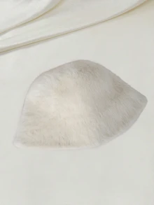 Clariva Adjustable Fluffy Rabbit Fur Bucket Hat, Face Slimming Design, White, Winter Warm Wear Winter Outfits Gifts
