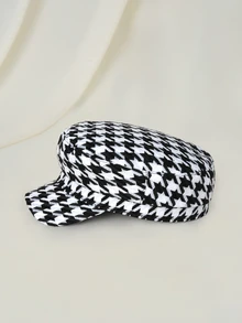 Clariva Houndstooth Pattern Baker Boy Cap Gifts - Black and White - View 2