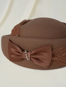 Clariva 1pc Women's Autumn/Winter New Wool Beret Hat With Net Mesh, Vintage Elegant British Style Painter Cap Gifts - A - View 7