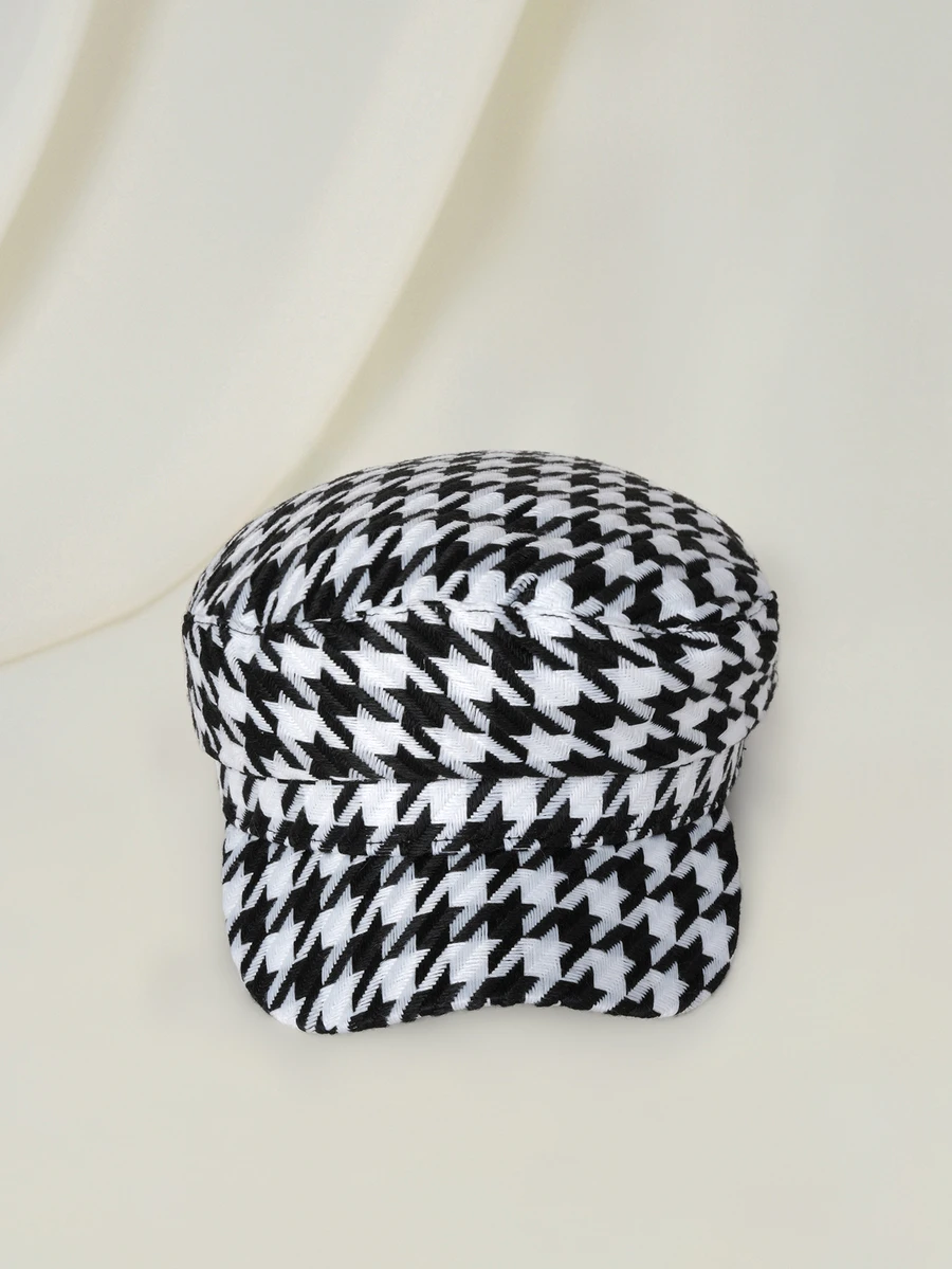Clariva Houndstooth Pattern Baker Boy Cap Gifts - Black and White - View 1