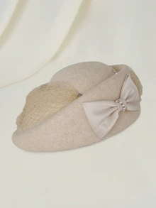 Clariva 1pc Women's Autumn/Winter New Wool Beret Hat With Net Mesh, Vintage Elegant British Style Painter Cap Gifts - A - View 2