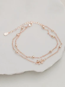 Clariva 1pc Exquisite & Luxury Double Layered Bow-Knot Design Bracelet Valentines Gifts - Rose Gold - View 2