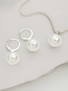 Bộ 3 vòng cổ và hoa tai ngọc trai tối giản, thích hợp cho trang phục hàng ngày của phụ nữ, lễ hội và tiệc tùng, quà tặng Giáng sinh - Bạc - Xem 4