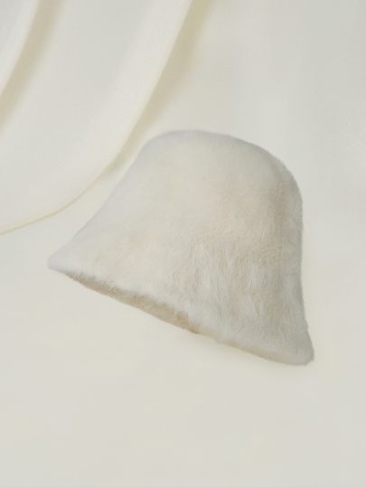 Clariva Adjustable Fluffy Rabbit Fur Bucket Hat, Face Slimming Design, White, Winter Warm Wear Winter Outfits Christmas Gifts