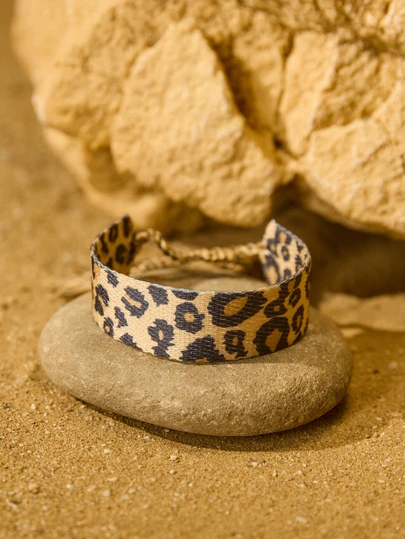 Tropiscape 1 Pc Leopard Print Animal Pattern Bracelet , Cheetah Print Embroidered Tassel Boho Bracelets For Women Gifts