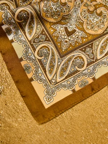 Tropiscape 1 Stück Bedruckter Bandana-Schal aus Kunstseide, Multifunktionales Haaraccessoire, Damen-Schal, Seidenschal, Weihnachtsgeschenk - Braun - Übersicht 5