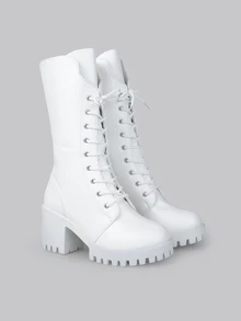 DareSee Lace-Up Thick Sole Knee-High Retro Riding Boots/ Boots For Women Gifts - White - View 5