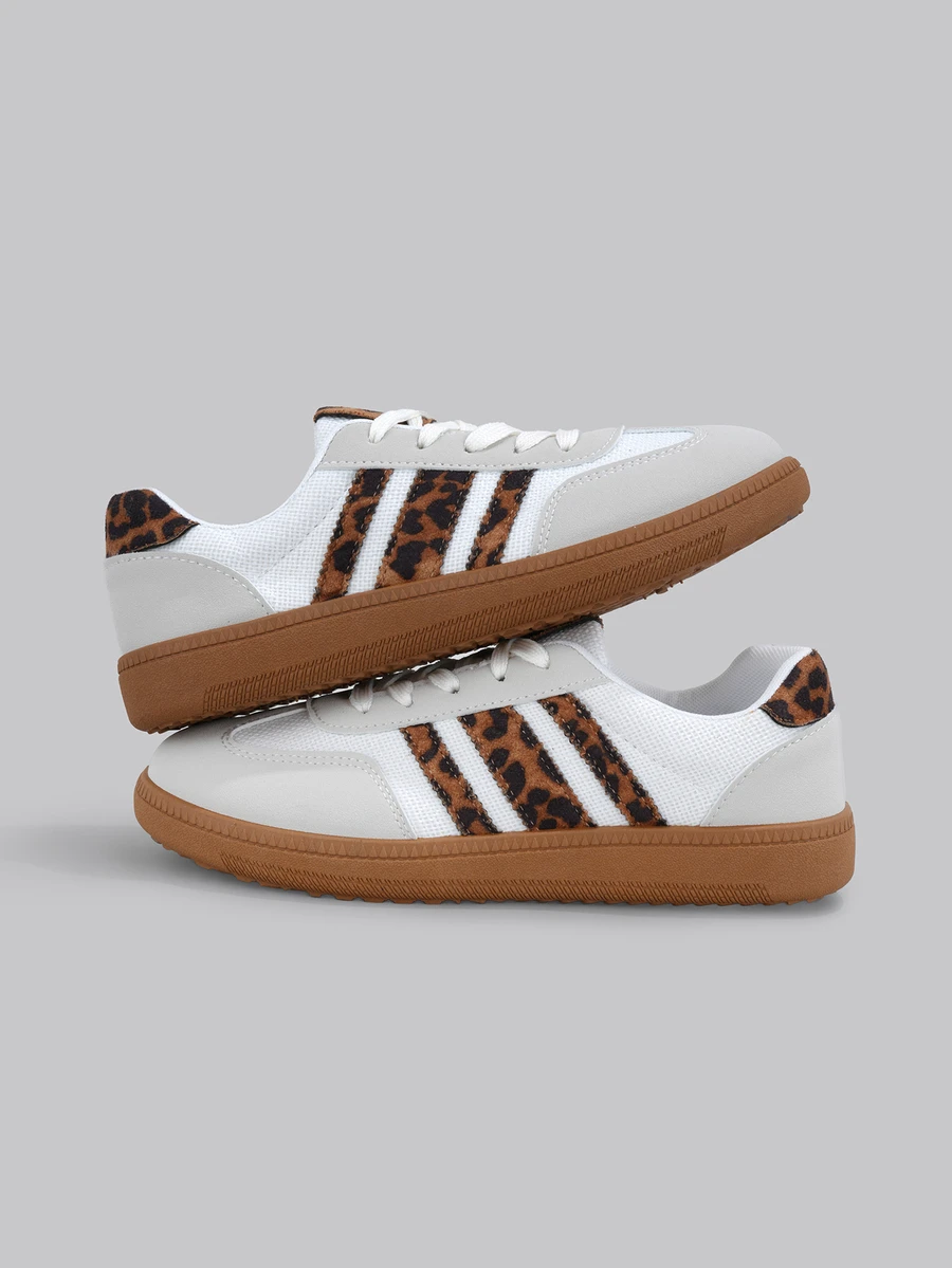 DareSee Fall/Winter 2025 New Leopard Print Women Casual Sneakers, Low-Top Lace-Up Flat Comfortable Versatile Vulcanized Shoes Gifts