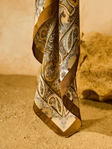 Tropiscape 1 Stück Bedruckter Bandana-Schal aus Kunstseide, Multifunktionales Haaraccessoire, Damen-Schal, Seidenschal, Weihnachtsgeschenk - Braun - Übersicht 6