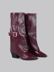 DareSee Women's High Heel Boots, Pointed Toe Chunky Heel Wedge Cowgirl Style Thigh High Boots, Retro Knee-High Boots, Fashion Western Boots Gifts