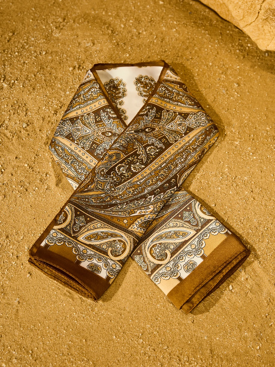 Tropiscape 1 Stück Bedruckter Bandana-Schal aus Kunstseide, Multifunktionales Haaraccessoire, Damen-Schal, Seidenschal, Weihnachtsgeschenk - Braun - Übersicht 1
