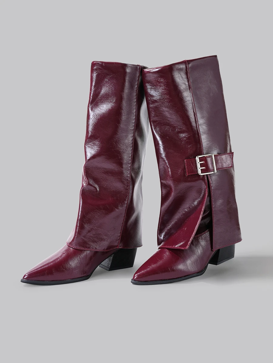 DareSee Women's High Heel Boots, Pointed Toe Chunky Heel Wedge Cowgirl Style Thigh High Boots, Retro Knee-High Boots, Fashion Western Boots Gifts