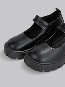 Foot Flair 女士玛丽珍厚底粗跟踝带 Y2K 哥特洛丽塔牛津鞋经典舒适校服正装鞋礼物音乐节 - 霧面黑色心形扣 - 查看 4