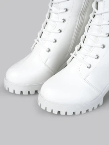 DareSee Lace-Up Thick Sole Knee-High Retro Riding Boots/ Boots For Women Gifts - White - View 6