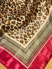 Tropiscape 1pc Women's 90CM Fashion Scarf With Leopard Print, Satin Square Bandana Headscarf, Spring/Summer Gifts Cottagecore,SummerOutfit - Burgundy - View 4