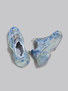 DareSee 2025春秋新款女士水钻厚底运动鞋，时尚ins风休闲跑步鞋，圣诞礼物 - 藍色 - 查看 3