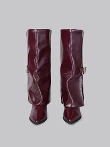 DareSee Women's High Heel Boots, Pointed Toe Chunky Heel Wedge Cowgirl Style Thigh High Boots, Retro Knee-High Boots, Fashion Western Boots Gifts