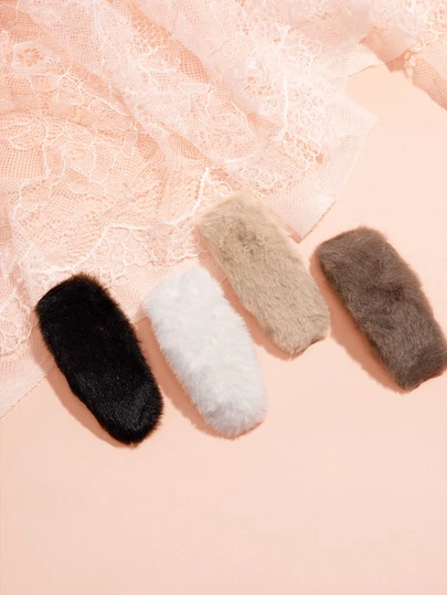 Hatastic 4个/套 女士可爱黑/白/棕色毛绒发夹，时尚优雅，简约设计，纯色，适合日常、户外、休闲、派对、通勤、度假、发型设计、洗脸、化妆、搭配服装，发饰，发夹爪夹，学习用品，大学，冬季圣诞礼物