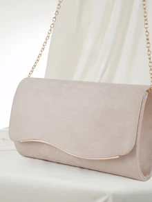 Clariva 米色大号女士手拿包晚宴包舞会手提包，带可拆卸链条，适合婚礼等场合，天鹅绒材质，优雅时尚 - 杏色 - 查看 5