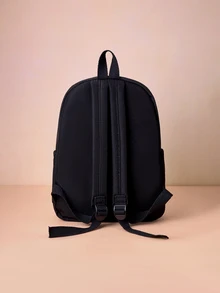Hatastic 1件春季開學青年後背包，新季開學款休閒百搭可愛蝴蝶結精緻尼龍材質拉鍊封口書包，適合大學生、高中生、初中生、小學生，隨機印花、多口袋、輕便便攜、拉鍊包裝，畢業禮物，可愛蝴蝶結後背包，開學必備，大學必備禮物，音樂節適用 - 黑色 - 查看 3