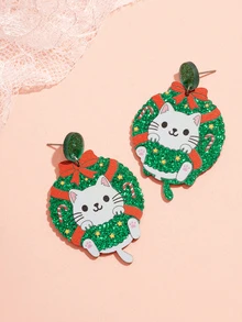 Hatastic 3对新年姜饼人猫咪花环亚克力吊坠耳环套装，派对节日礼物，珠宝礼品，音乐节 - 彩色 - 查看 4