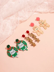 Hatastic 3对新年姜饼人猫咪花环亚克力吊坠耳环套装，派对节日礼物，珠宝礼品，音乐节 - 彩色 - 查看 2