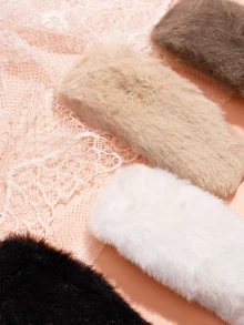 Hatastic 4个/套 女士可爱黑/白/棕色毛绒发夹，时尚优雅，简约设计，纯色，适合日常、户外、休闲、派对、通勤、度假、发型设计、洗脸、化妆、搭配服装，发饰，发夹爪夹，学习用品，大学，冬季圣诞礼物 - 彩色 - 查看 4