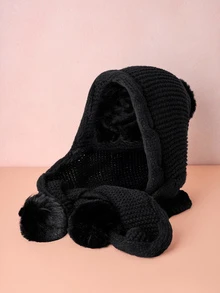 Hatastic 女士针织帽带围巾，可爱毛球护耳，厚实保暖，适合秋冬季节和圣诞节送礼 - 帽子 - 查看 4