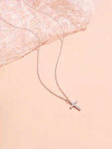 Hatastic 1 chiếc dây chuyền mặt thánh giá bằng thép không gỉ đính đá Zirconia, thích hợp làm quà tặng hàng ngày cho nữ, quà tặng lễ hội âm nhạc. - Bạc - Xem 2