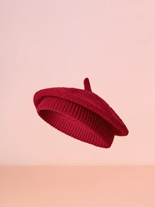 Hatastic 英伦复古街头风贝雷帽，适合女孩秋冬季节佩戴，针织艺术画家帽，百搭保暖帽，休闲圣诞礼物 - 酒紅色 - 查看 1