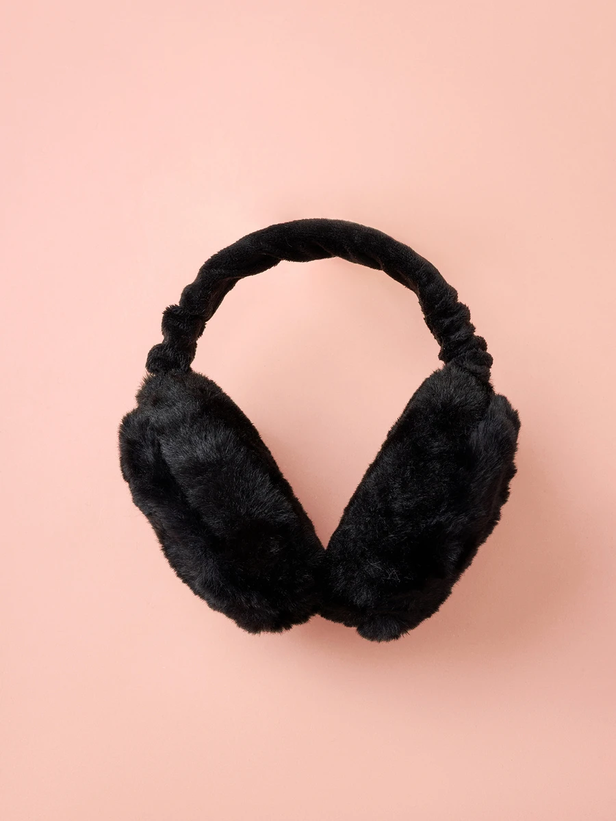 Hatastic 1pc Solid Fuzzy Earmuffs Winter Accessories Gifts - Black - View 1