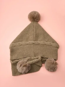 Hatastic 女士针织帽带围巾，可爱毛球护耳，厚实保暖，适合秋冬季节和圣诞节送礼 - 帽子 - 查看 5