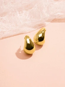 Hatastic 1对简约几何水滴形耳钉，欧美风格耳环，女士圣诞礼物 - 水滴 - 查看 1