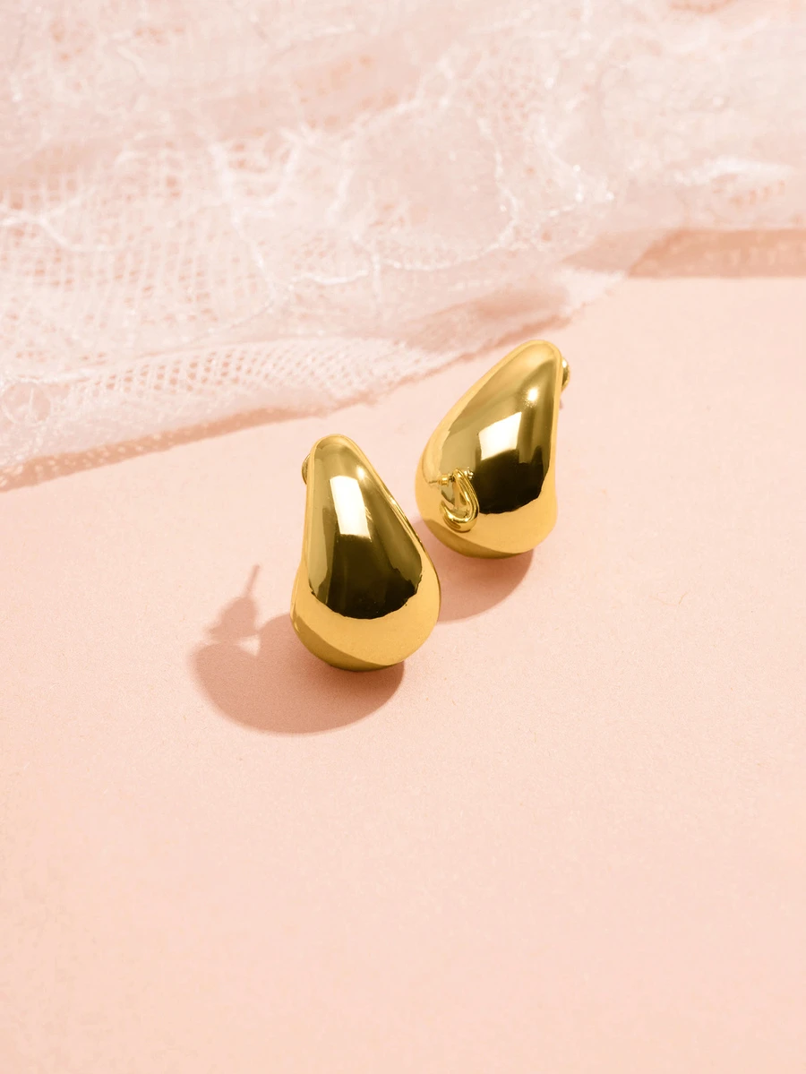 Hatastic 1对简约几何水滴形耳钉，欧美风格耳环，女士圣诞礼物 - 水滴 - 查看 1