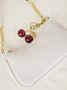 Clariva 新款时尚女士单肩包，多功能PU防水面料法式手提包，字母图案和樱桃珍珠串吊坠装饰，时尚女士单肩包、腋下包、商务通勤包、优雅女士钱包，适合购物、通勤和聚会等场合。 - 白色 - 查看 4