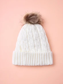 Hatastic 可愛女款針織毛帽 1 件，附皮革 Logo 貼片，加厚保暖冬季帽，適合戶外活動、禮物、音樂節、返校季、萬聖節 - 查看 3