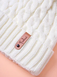 Hatastic 可愛女款針織毛帽 1 件，附皮革 Logo 貼片，加厚保暖冬季帽，適合戶外活動、禮物、音樂節、返校季、萬聖節 - 查看 5