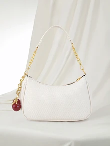 Clariva 新款时尚女士单肩包，多功能PU防水面料法式手提包，字母图案和樱桃珍珠串吊坠装饰，时尚女士单肩包、腋下包、商务通勤包、优雅女士钱包，适合购物、通勤和聚会等场合。 - 白色 - 查看 5
