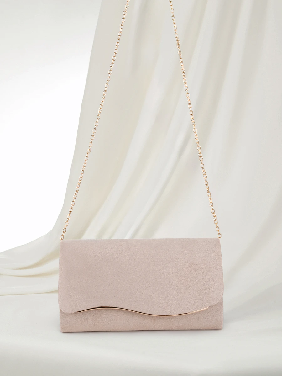 Clariva 米色大号女士手拿包晚宴包舞会手提包，带可拆卸链条，适合婚礼等场合，天鹅绒材质，优雅时尚 - 杏色 - 查看 1