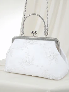 Clariva Blue Lovely Lace Flower Material Handbag Shoulder Bag With Chain Women Evening Bags Clutches Bag Perfect For Party, Wedding, Prom, Dinner/Banquet, Matching With Wedding Dress,Formal Dresses, Prom Dress, Birthday Dress Suitable For Shopping, Wallet, Shopping, Young Women, College Students, Newcomers, White-Collar Workers. Very Suitable For Office, College, Work, Business, Commuting, Outdoor Activities, Travel And Outings Gifts - White - View 6