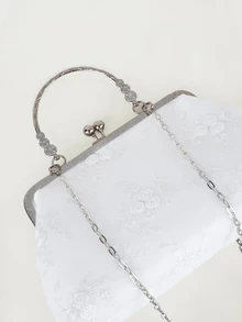 Clariva Blue Lovely Lace Flower Material Handbag Shoulder Bag With Chain Women Evening Bags Clutches Bag Perfect For Party, Wedding, Prom, Dinner/Banquet, Matching With Wedding Dress,Formal Dresses, Prom Dress, Birthday Dress Suitable For Shopping, Wallet, Shopping, Young Women, College Students, Newcomers, White-Collar Workers. Very Suitable For Office, College, Work, Business, Commuting, Outdoor Activities, Travel And Outings Gifts - White - View 5