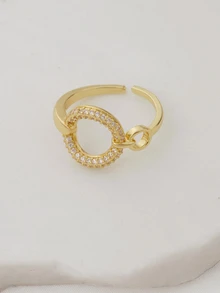 Clariva 1件装 华丽不锈钢立方氧化锆圆形装饰袖扣，女士派对佩戴 - 金黃色 - 查看 2